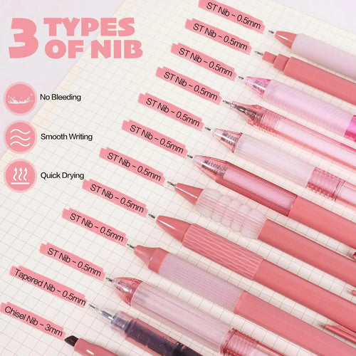 12Pcs Gel Pens Set,Gel Pens with Highlighter,Black Ink, Fine Point 0.5mm, Retractable,School Office Supplies,for Women.
