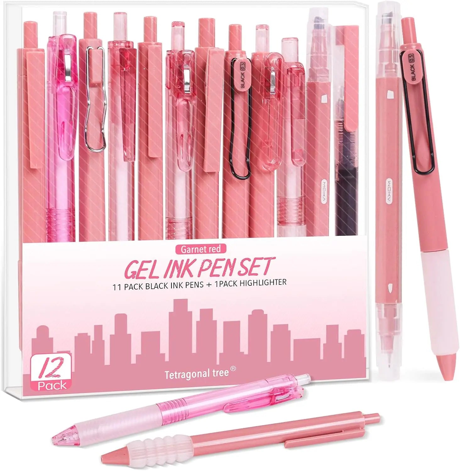12Pcs Gel Pens Set,Gel Pens with Highlighter,Black Ink, Fine Point 0.5mm, Retractable,School Office Supplies,for Women.